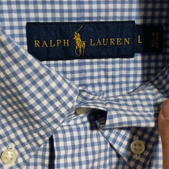 Ralph Lauren Men's Long Sleeve Button Down Shirt Size Large Blue/White Checked - Picture 6 of 10